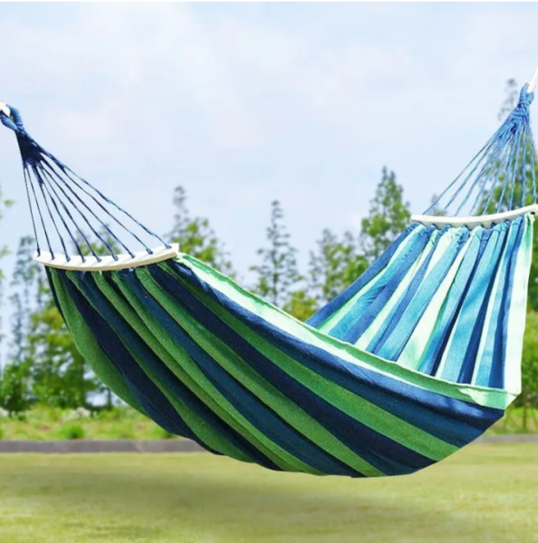 Гамак "Полосатик" тканевый с деревянной планкой / Гамак усиленный 210х80см., Сине-зеленый